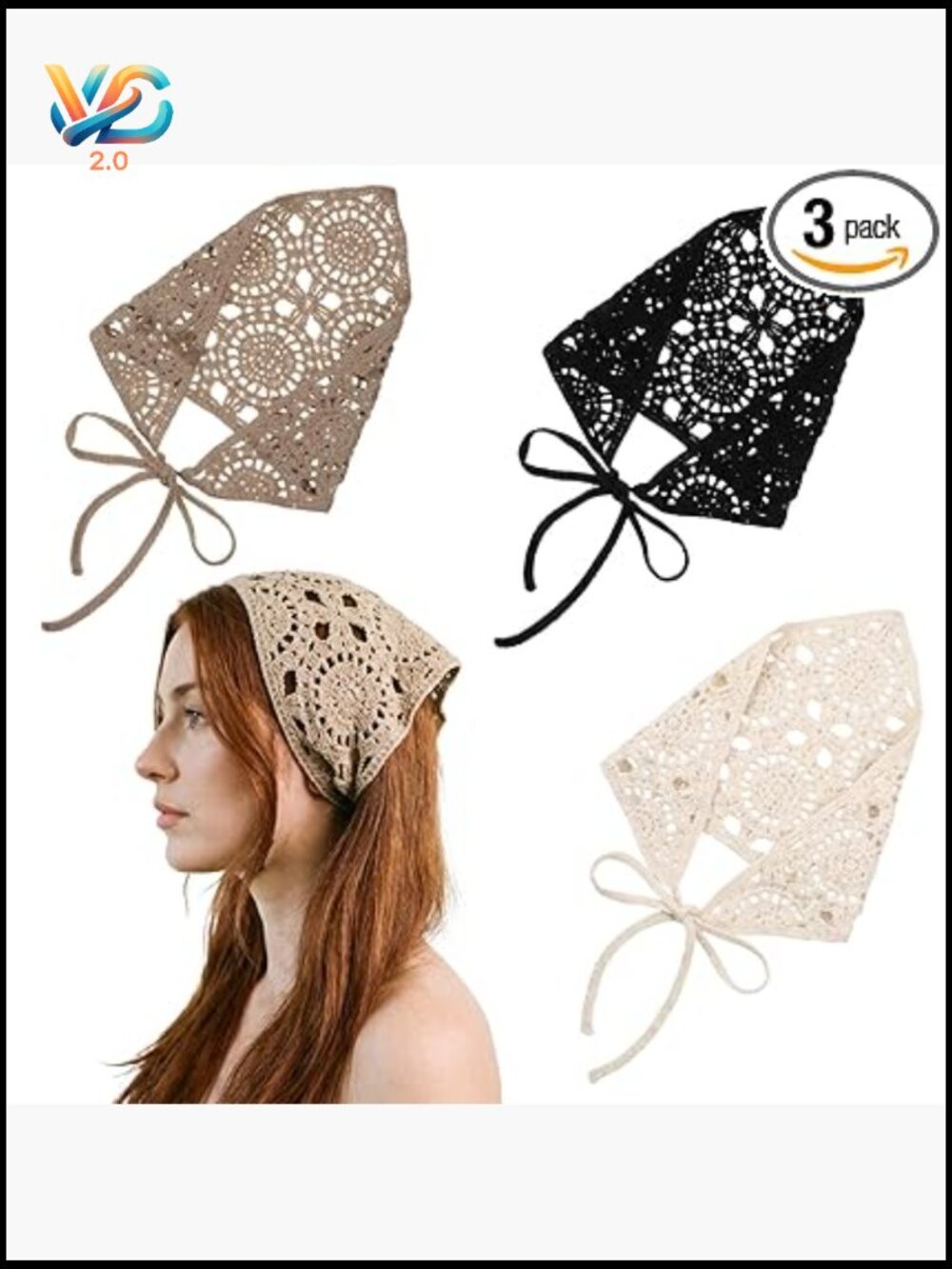 Crochet Bandana Headband Vintage Knit Triangle Hair Scarf Boho Kerchief Styling